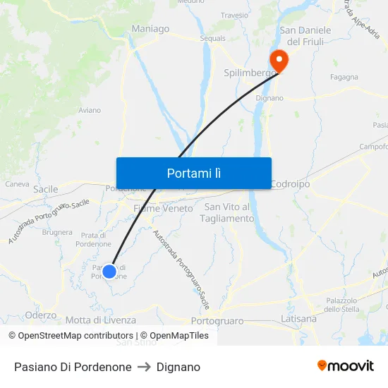 Pasiano Di Pordenone to Dignano map