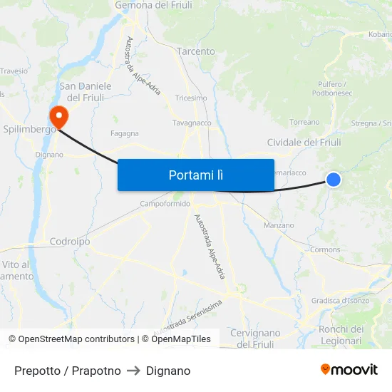 Prepotto / Prapotno to Dignano map