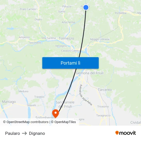 Paularo to Dignano map