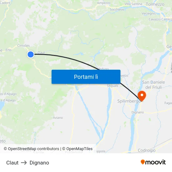 Claut to Dignano map