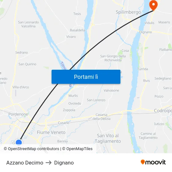 Azzano Decimo to Dignano map