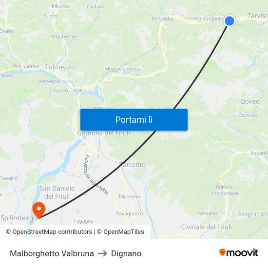 Malborghetto Valbruna to Dignano map