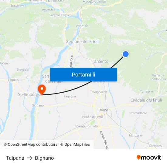 Taipana to Dignano map