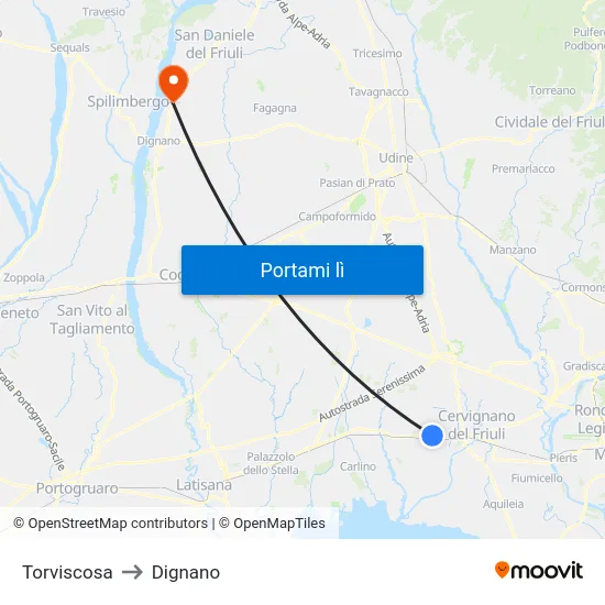Torviscosa to Dignano map