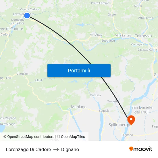 Lorenzago Di Cadore to Dignano map