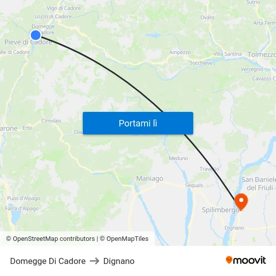 Domegge Di Cadore to Dignano map