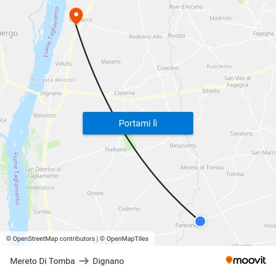 Mereto Di Tomba to Dignano map