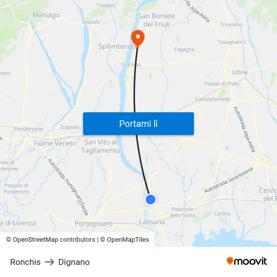 Ronchis to Dignano map