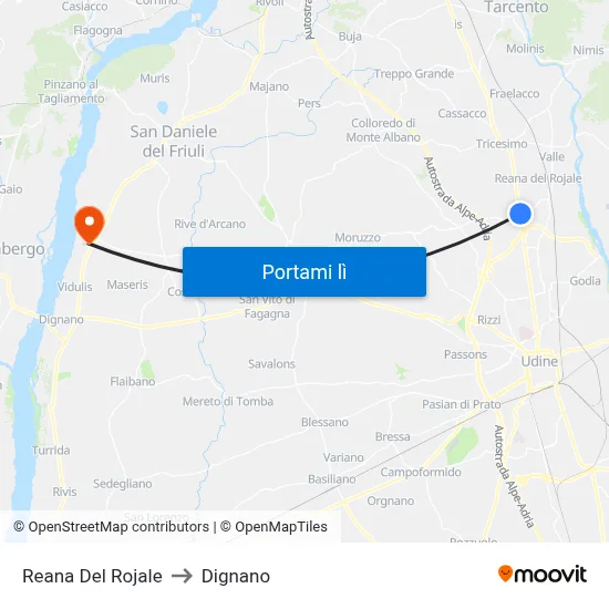 Reana Del Rojale to Dignano map