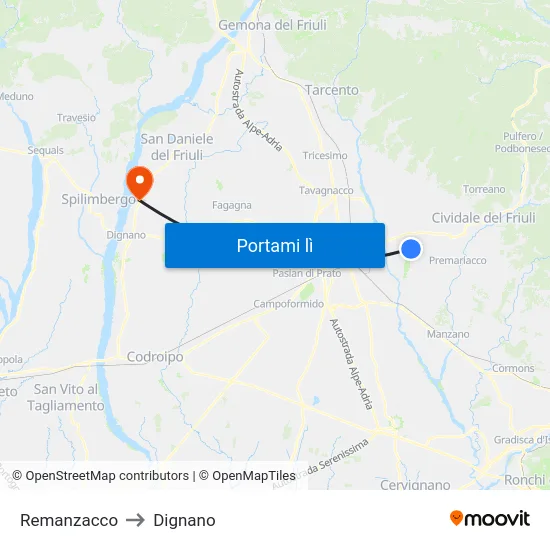 Remanzacco to Dignano map