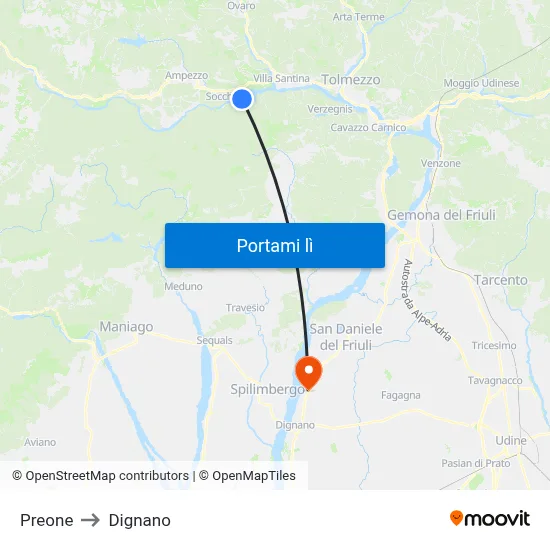 Preone to Dignano map
