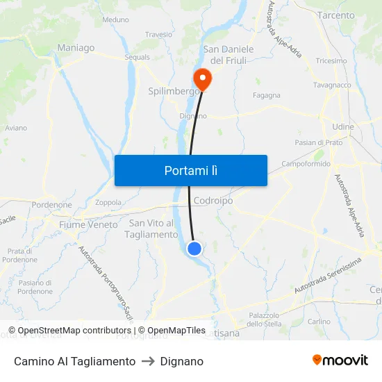 Camino Al Tagliamento to Dignano map
