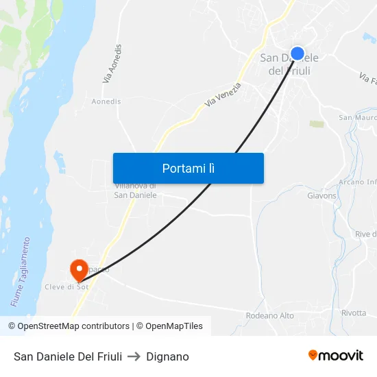 San Daniele Del Friuli to Dignano map