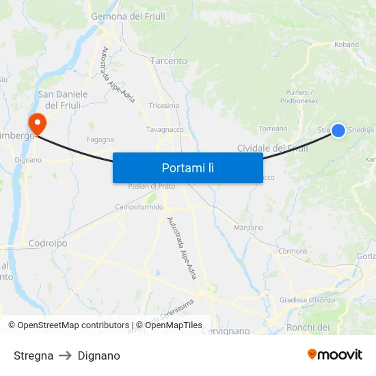 Stregna to Dignano map