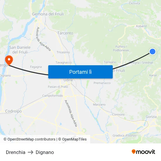 Drenchia to Dignano map
