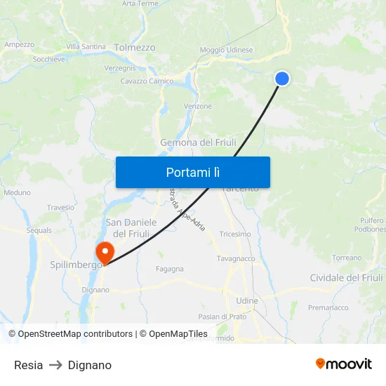 Resia to Dignano map
