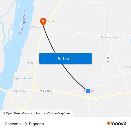 Coseano to Dignano map