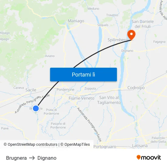 Brugnera to Dignano map