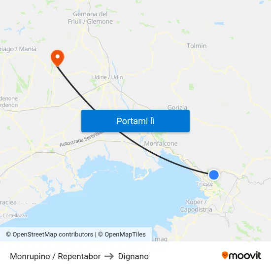 Monrupino / Repentabor to Dignano map