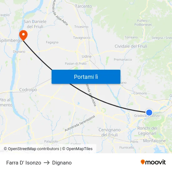 Farra D' Isonzo to Dignano map