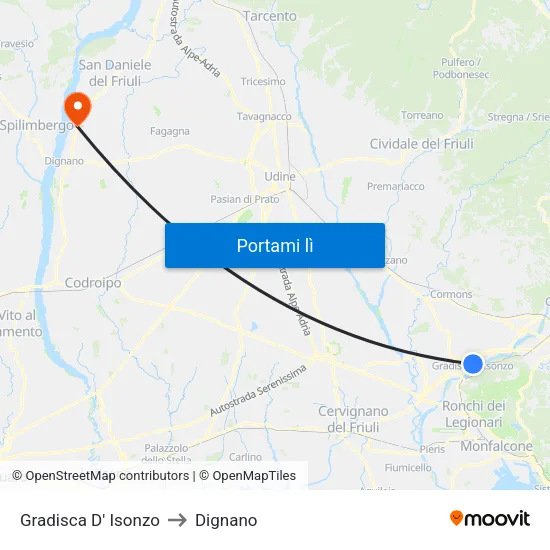 Gradisca D' Isonzo to Dignano map