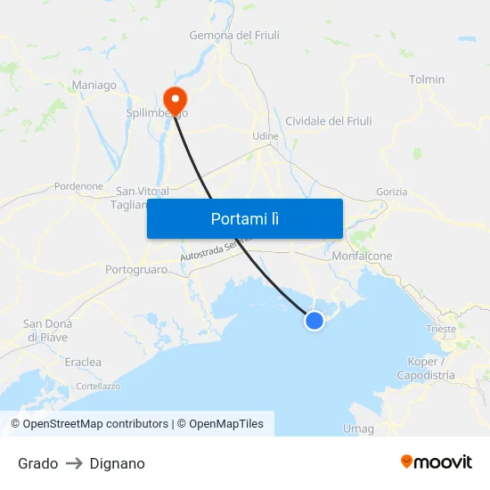 Grado to Dignano map