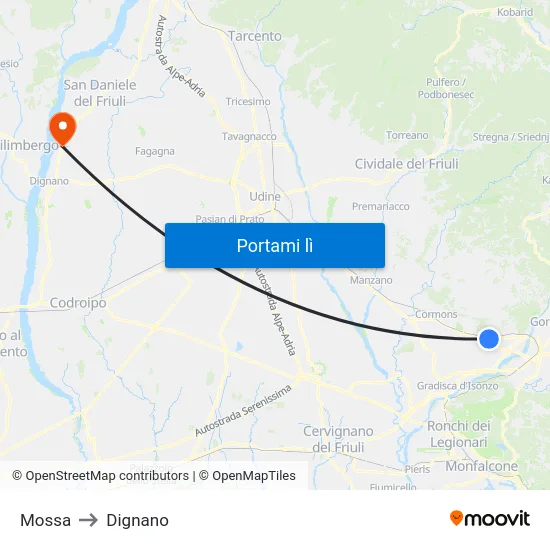 Mossa to Dignano map