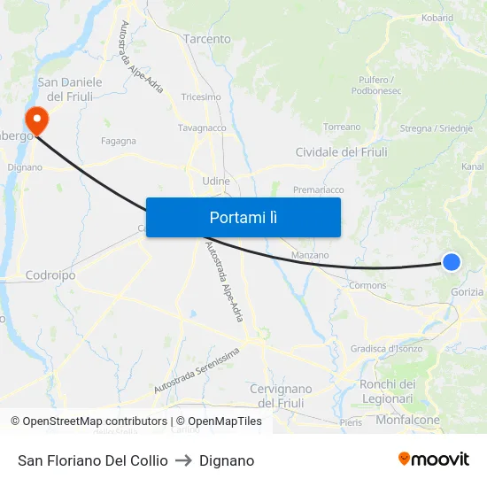 San Floriano Del Collio to Dignano map