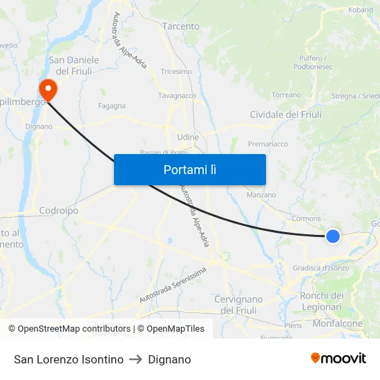 San Lorenzo Isontino to Dignano map