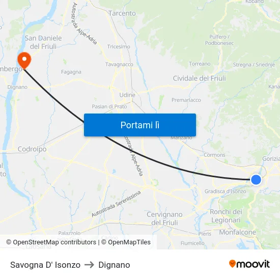 Savogna D' Isonzo to Dignano map