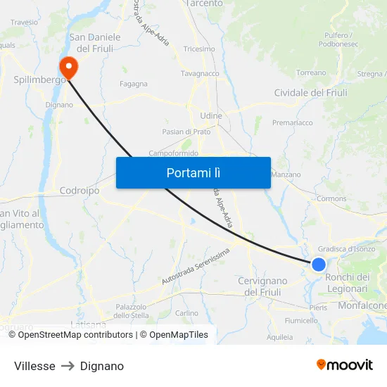 Villesse to Dignano map