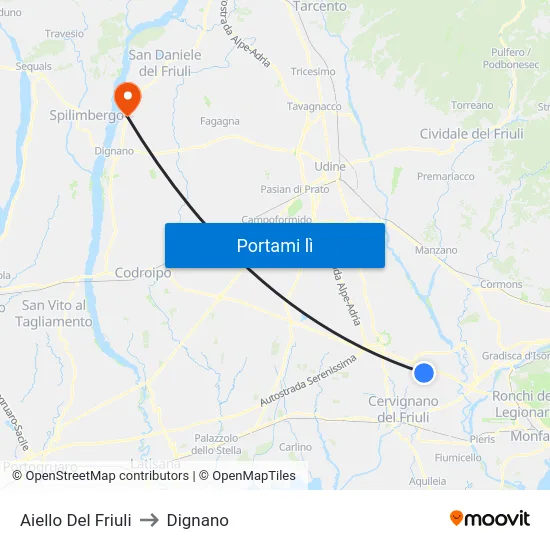 Aiello Del Friuli to Dignano map