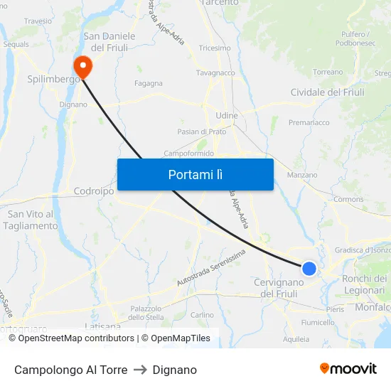 Campolongo Al Torre to Dignano map