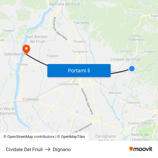 Cividale Del Friuli to Dignano map