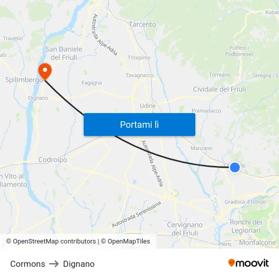 Cormons to Dignano map