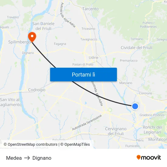Medea to Dignano map