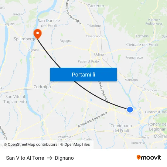 San Vito Al Torre to Dignano map