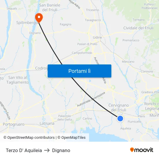 Terzo D' Aquileia to Dignano map