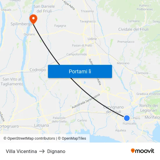 Villa Vicentina to Dignano map