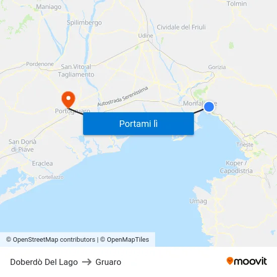 Doberdò Del Lago to Gruaro map