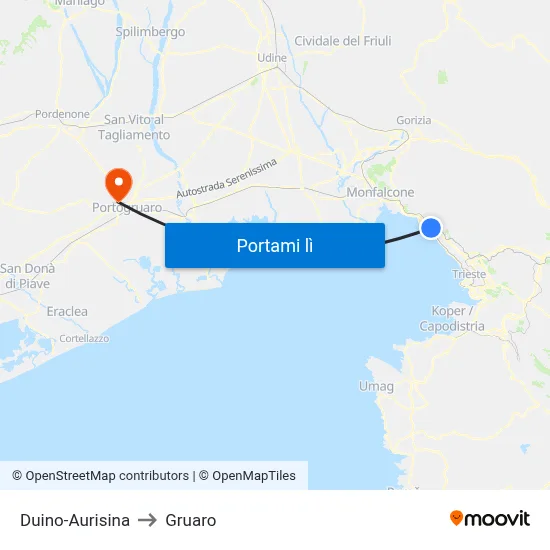 Duino-Aurisina to Gruaro map