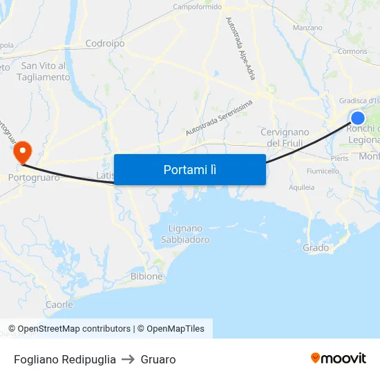 Fogliano Redipuglia to Gruaro map
