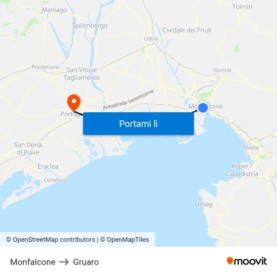 Monfalcone to Gruaro map