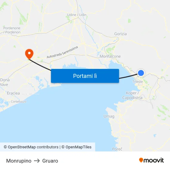 Monrupino to Gruaro map