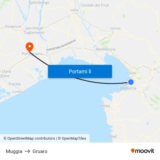 Muggia to Gruaro map