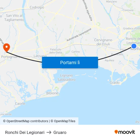 Ronchi Dei Legionari to Gruaro map
