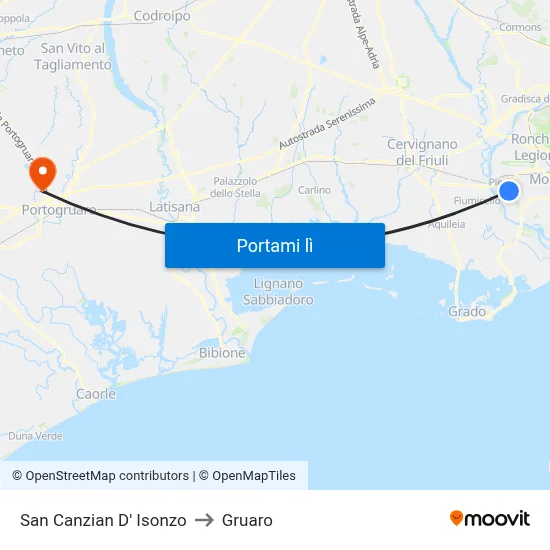 San Canzian D' Isonzo to Gruaro map