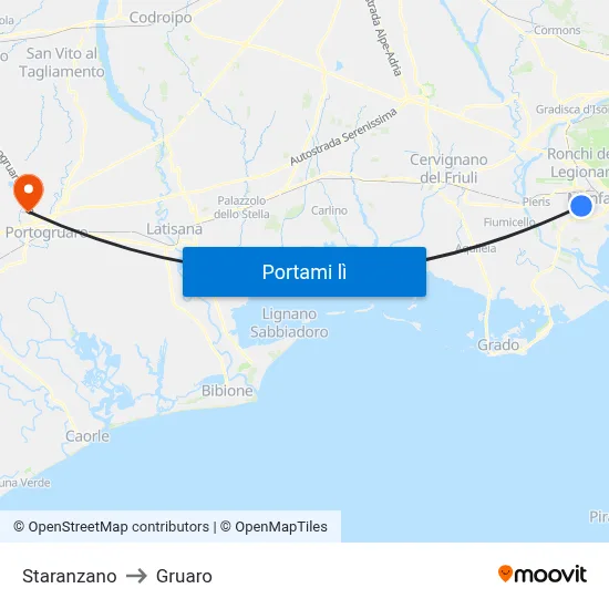 Staranzano to Gruaro map