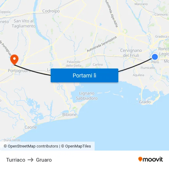 Turriaco to Gruaro map