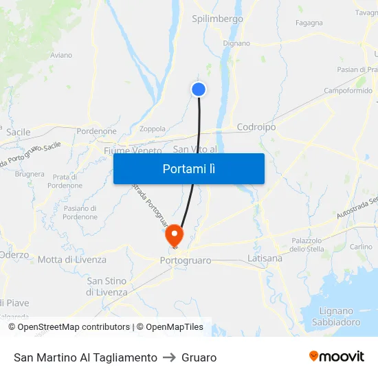 San Martino Al Tagliamento to Gruaro map